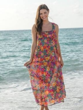 NATURAL LIFE Kate Mesh Maxi Dress / Bright Pink Orange Multi Floral  - XS